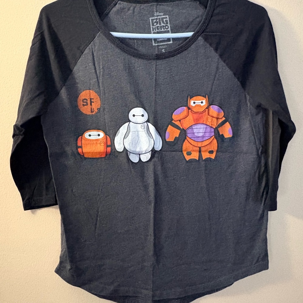 Disney Big Hero 6 Baymax women’s 3/4 Sleeve Shirt - Black and Gray